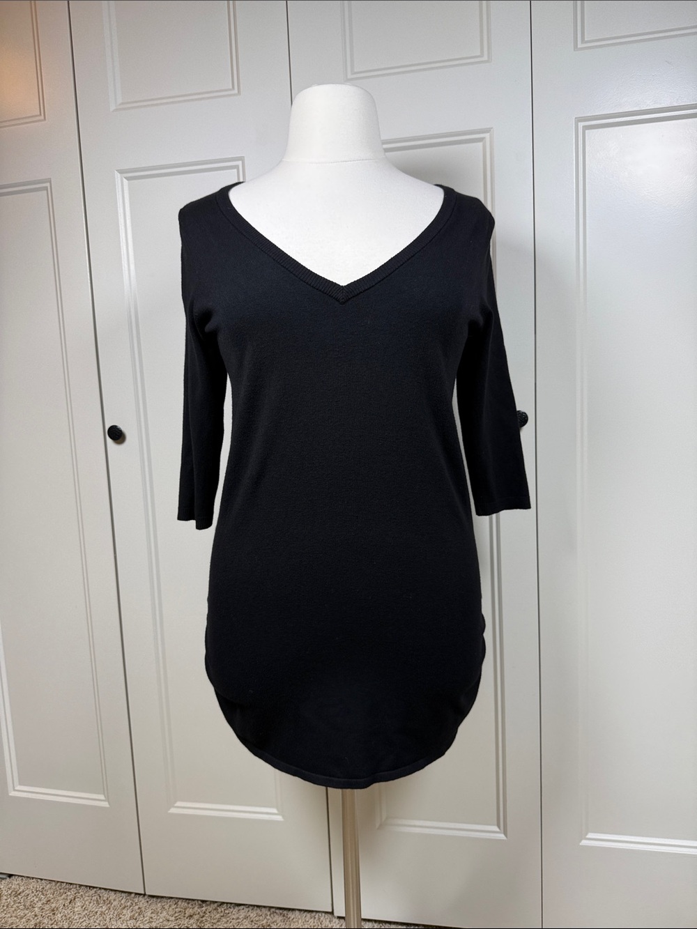 torrid Black V-Neck 3/4 Sleeve Tunic Sweaters With Ruched Sides 1X